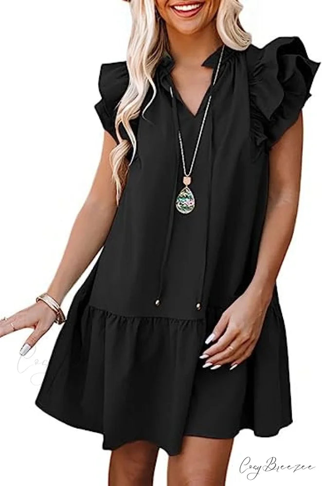 Summer Ruffle A Line Swing Dress M / Brown