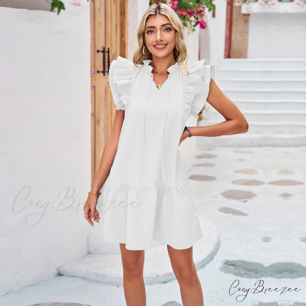 Summer Ruffle A Line Swing Dress M / White