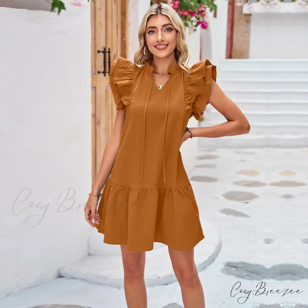 Summer Ruffle A Line Swing Dress S / Green