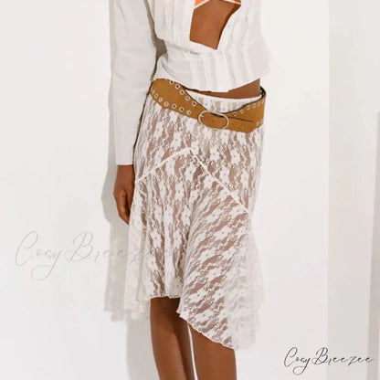 Summer See Through Boho Fairy Grunge Lace Maxi Skirt