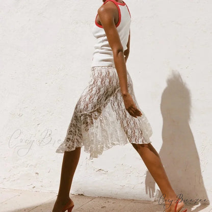 Summer See Through Boho Fairy Grunge Lace Maxi Skirt