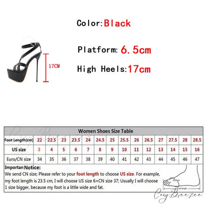 Summer Sexy 17CM Women Platform Sandals Open Toe Buckle Strap High Heels Pole Dance Shoe Black