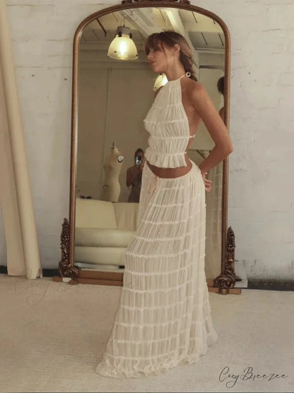 Summer Sexy Sleeveless Backless Top High Waist Skirt Beach Christmas Party Dress