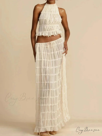 Summer Sexy Sleeveless Backless Top High Waist Skirt Beach Christmas Party Dress