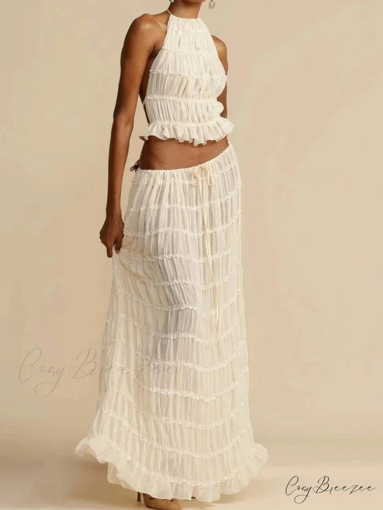 Summer Sexy Sleeveless Backless Top High Waist Skirt Beach Christmas Party Dress