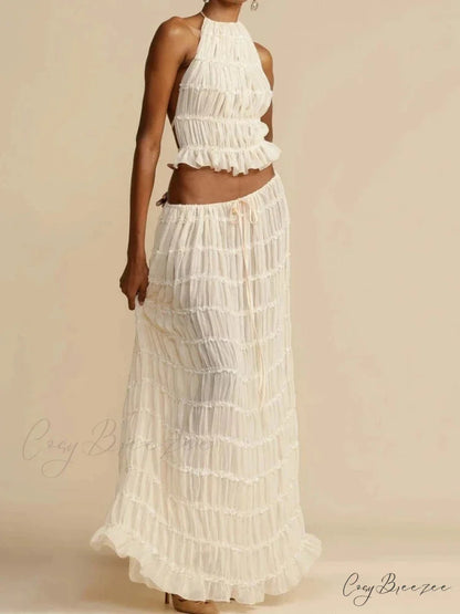 Summer Sexy Sleeveless Backless Top High Waist Skirt Beach Christmas Party Dress