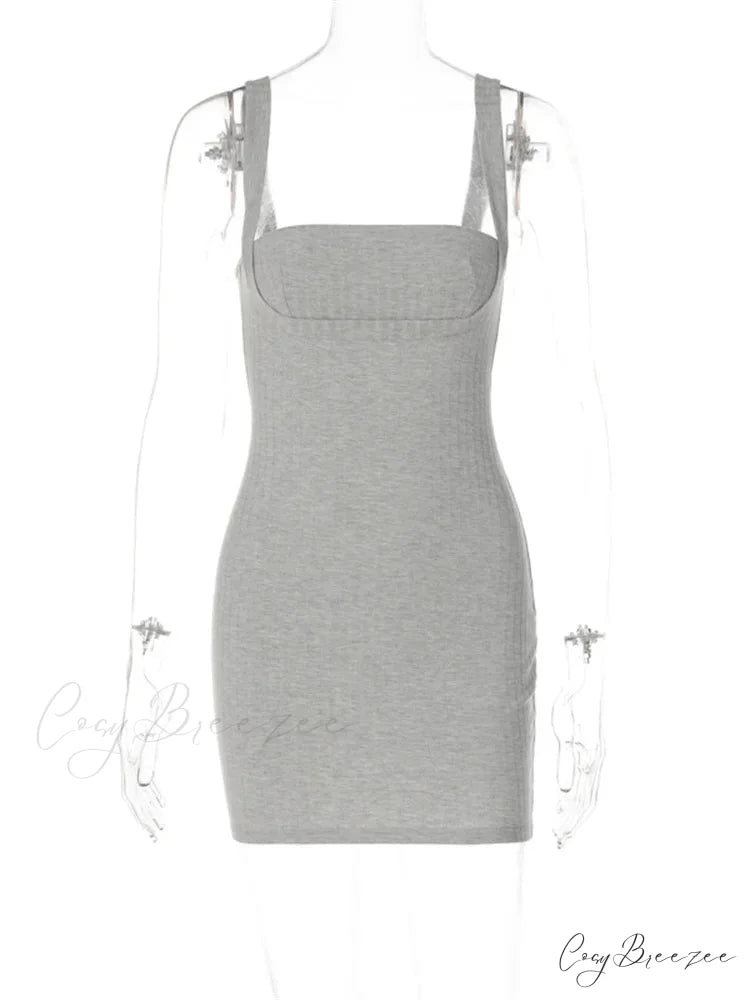 Summer Sleeveless Casual Tank Square Neck Low Cut Mini Dress