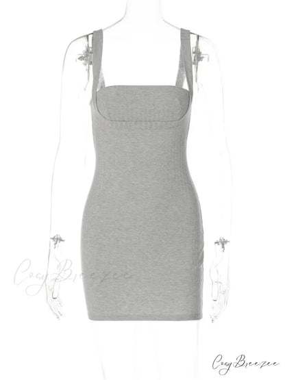 Summer Sleeveless Casual Tank Square Neck Low Cut Mini Dress