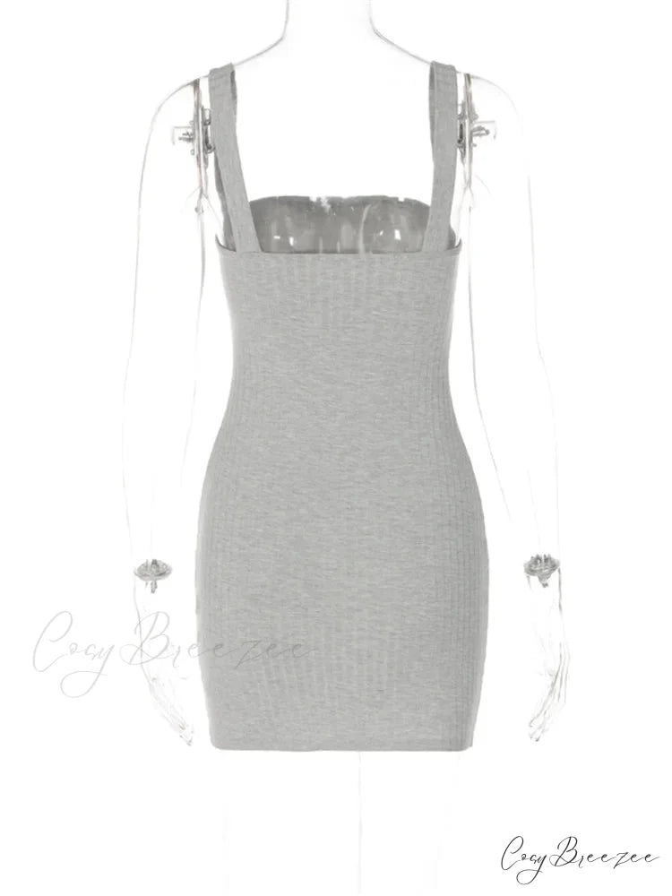Summer Sleeveless Casual Tank Square Neck Low Cut Mini Dress