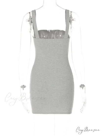 Summer Sleeveless Casual Tank Square Neck Low Cut Mini Dress