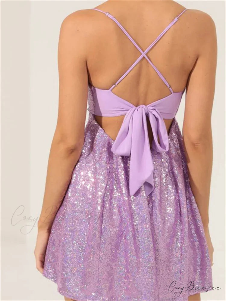 Summer Sling Sleeveless Backless Criss Cross Tie Mini Dress