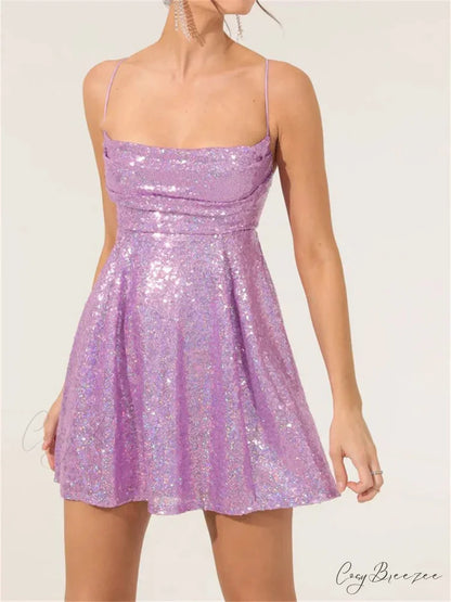 Summer Sling Sleeveless Backless Criss Cross Tie Mini Dress PINK / S