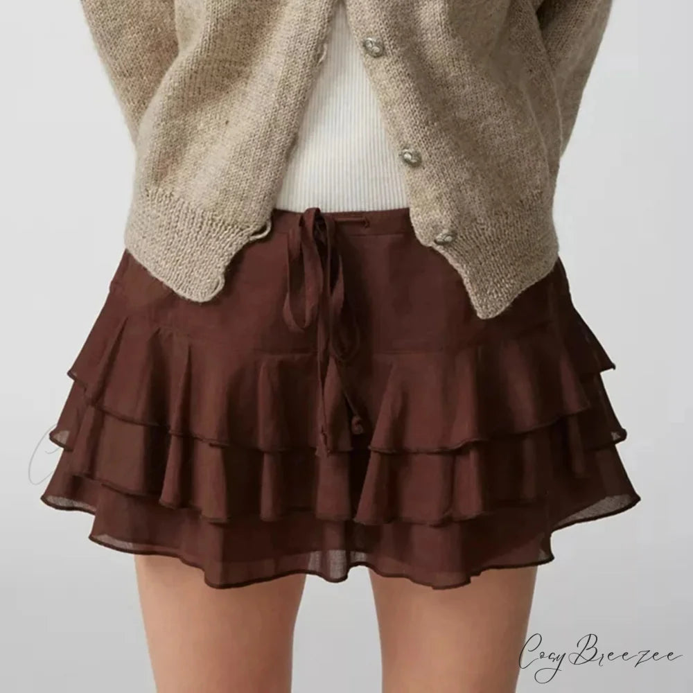 Summer Solid Ruffled Tiered Skirt Coffee / S skirts-250223
