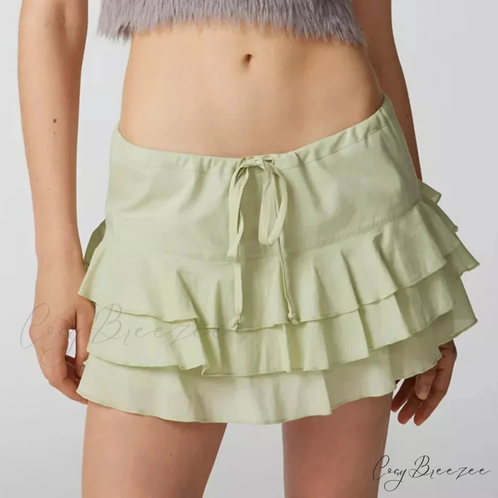 Summer Solid Ruffled Tiered Skirt Green / S skirts-250223
