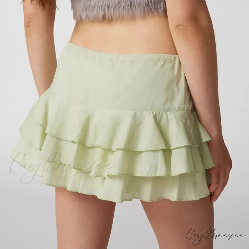 Summer Solid Ruffled Tiered Skirt skirts-250223