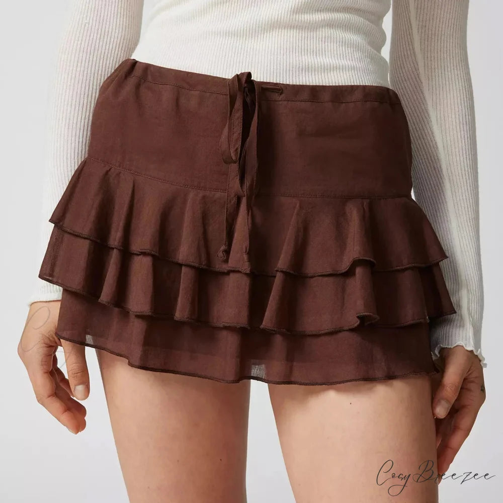 Summer Solid Ruffled Tiered Skirt skirts-250223