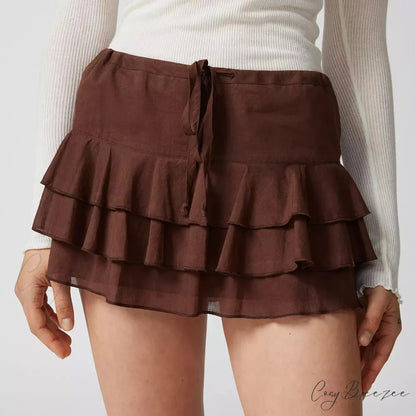 Summer Solid Ruffled Tiered Skirt skirts-250223