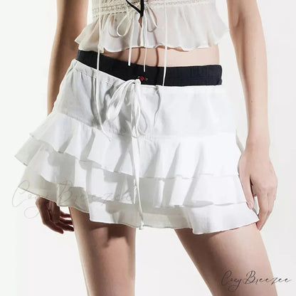 Summer Solid Ruffled Tiered Skirt WHITE / S skirts-250223