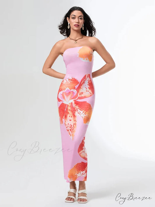 Summer Strapless Backless Wrap Dress Pink / S floraldress-250126