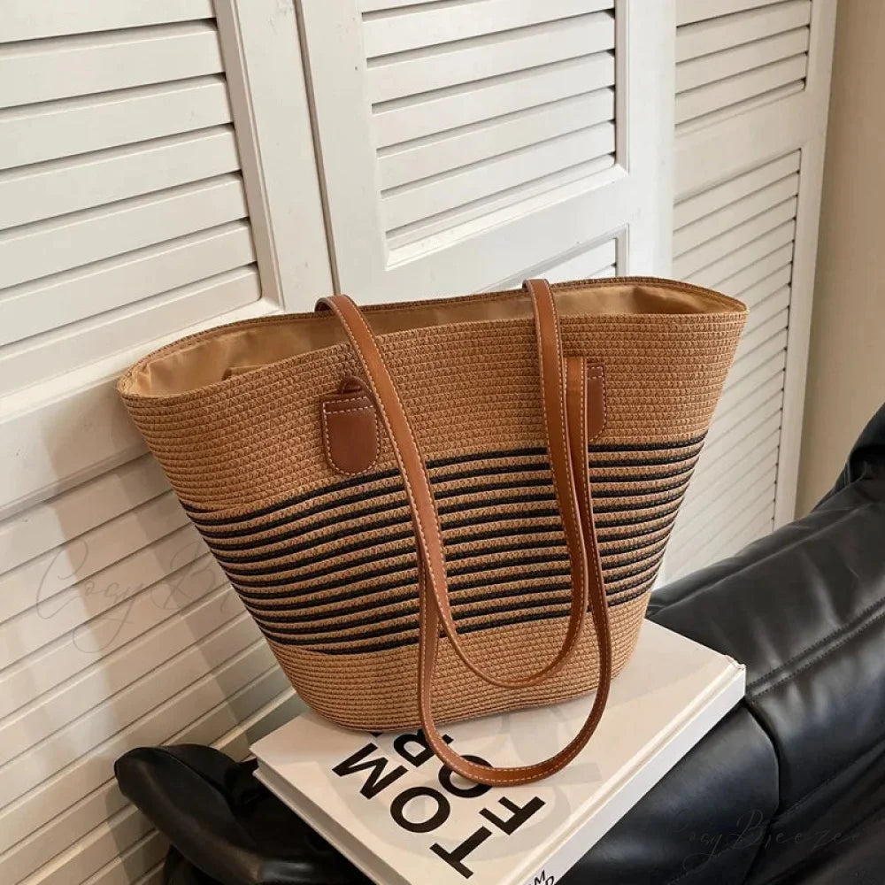 Summer Straw Bag Large Capacity Shoulder Bag Dark brown shoulder-250126