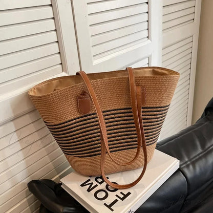 Summer Straw Bag Large Capacity Shoulder Bag Dark brown shoulder-250126