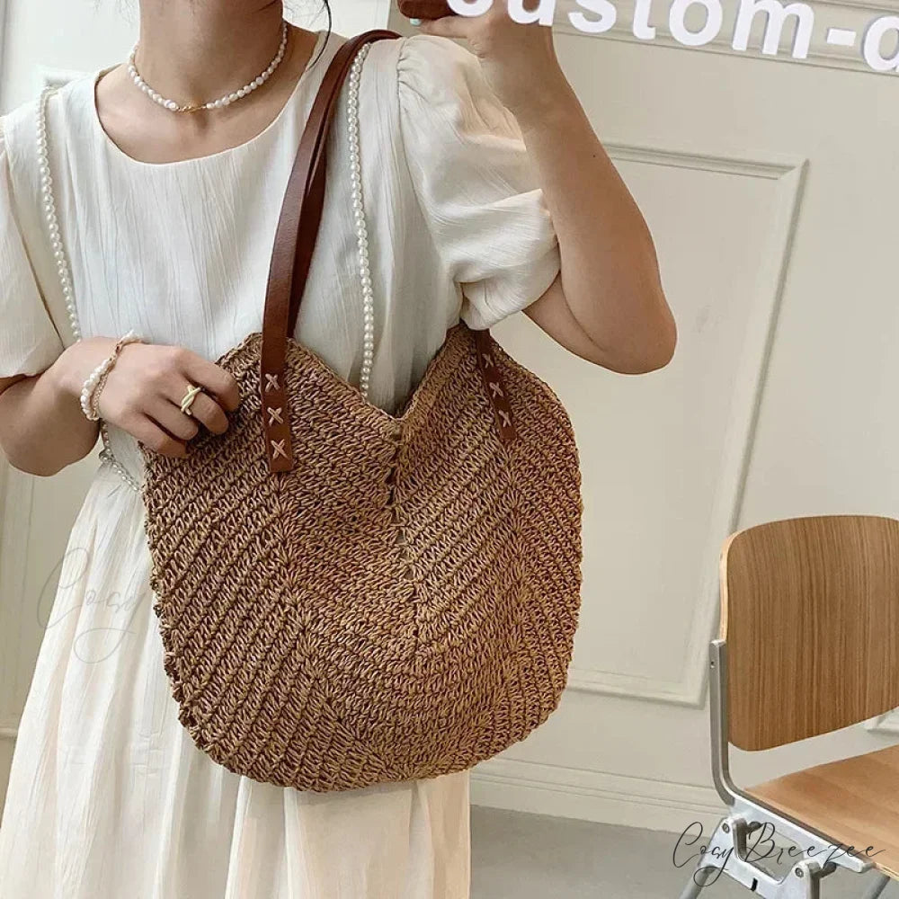 Summer Straw Rattan Crochet Shoulder Bag shoulder-250126