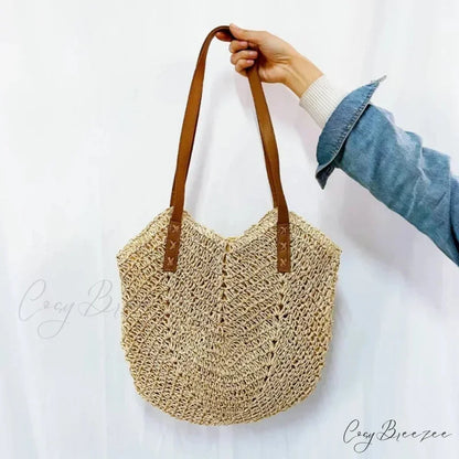 Summer Straw Rattan Crochet Shoulder Bag Beige shoulder-250126
