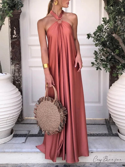 Summer Temperament Satin Charming Halter Swing Gown Dresses