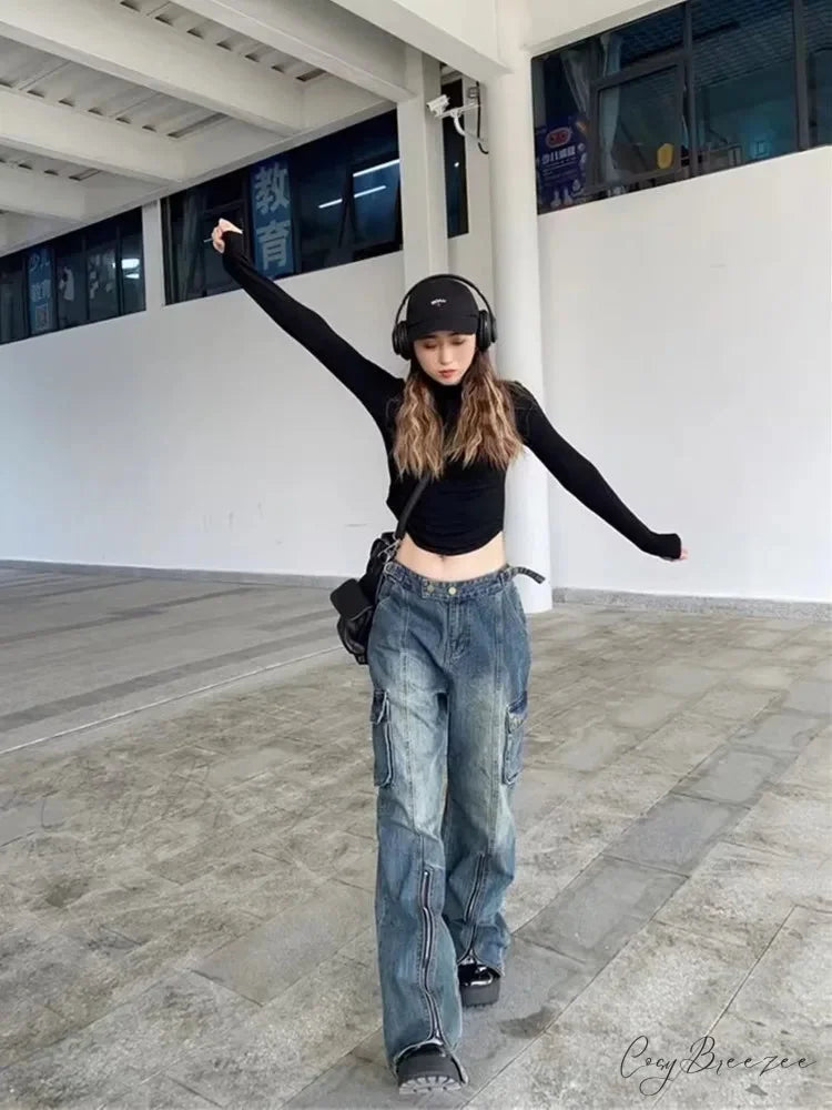 Summer Thin Style New High Waisted Skinny Horseshoe Small Flared Straight Leg Jean