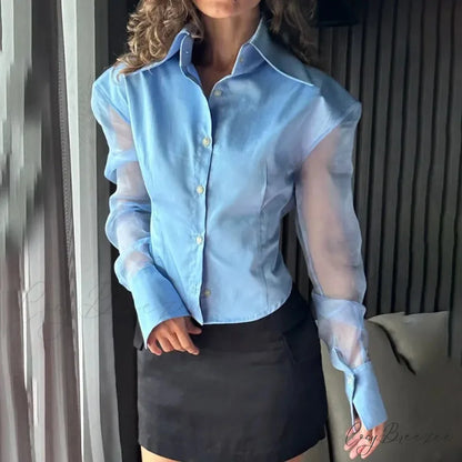 Summer Transparent Slim Fit Shirt Blue / S blouse-250223