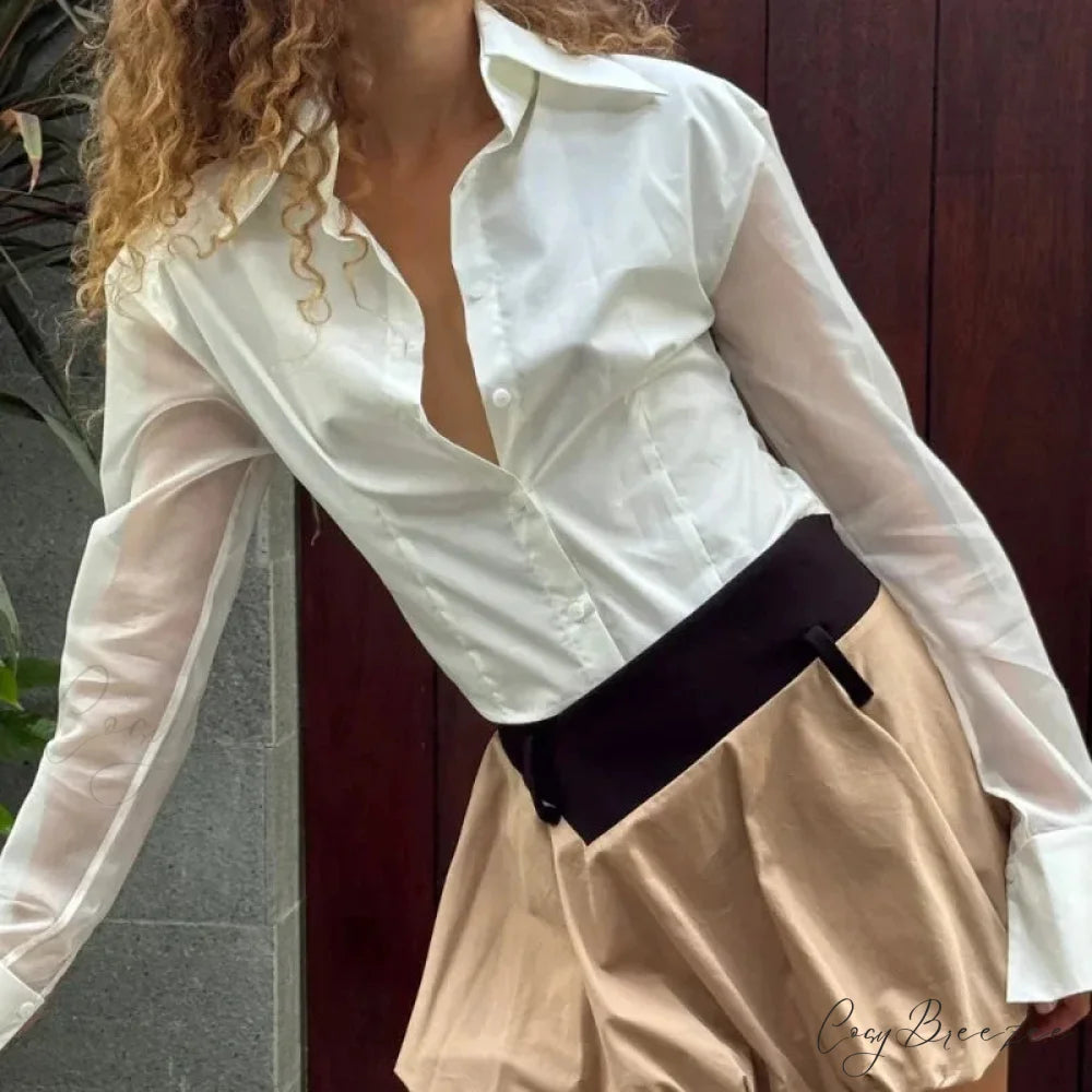 Summer Transparent Slim Fit Shirt WHITE / S blouse-250223