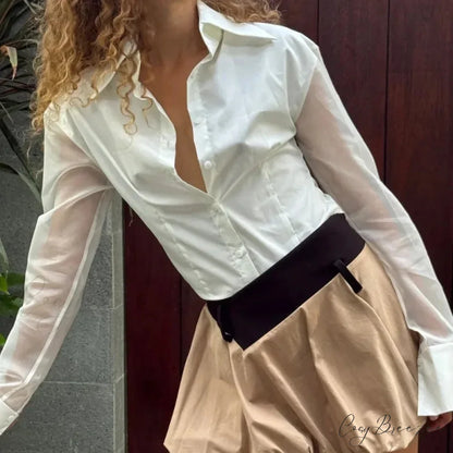 Summer Transparent Slim Fit Shirt WHITE / S blouse-250223