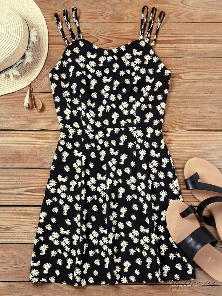 Summer Vintage Floral Daisy Print Sexy Boho Dress