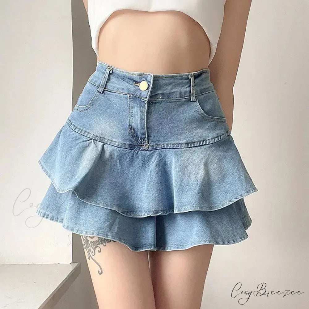 Summer Waist Slim Cute Sexy Mini Ruffle Skirt