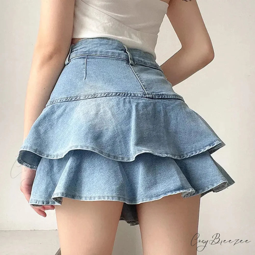 Summer Waist Slim Cute Sexy Mini Ruffle Skirt