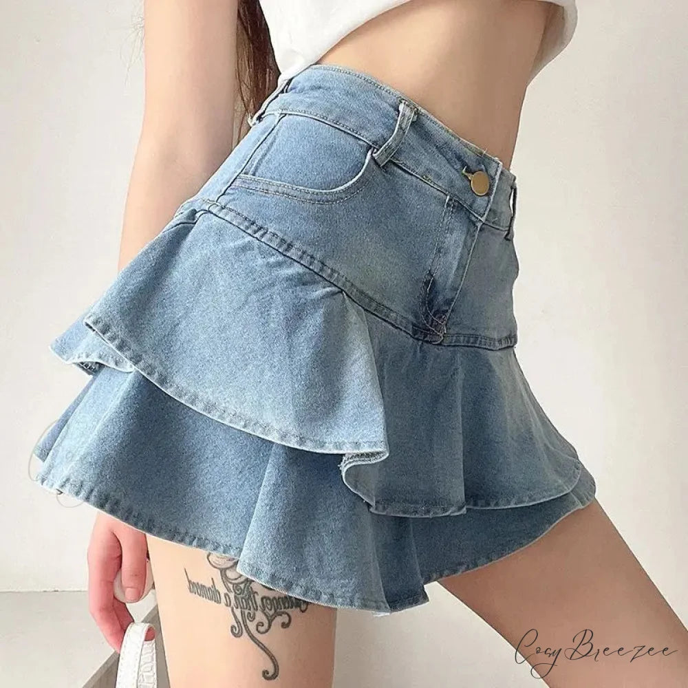 Summer Waist Slim Cute Sexy Mini Ruffle Skirt