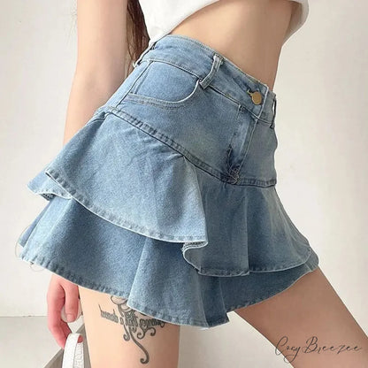 Summer Waist Slim Cute Sexy Mini Ruffle Skirt