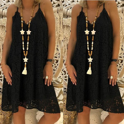 Women's Loose V-neck Sling Sleeveless Dress for Summer