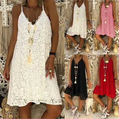 Women's Loose V-neck Sling Sleeveless Dress for Summer