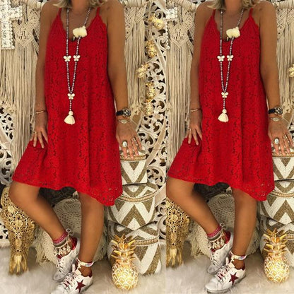 Women's Loose V-neck Sling Sleeveless Dress for Summer