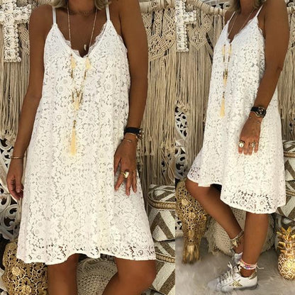 Women's Loose V-neck Sling Sleeveless Dress for Summer