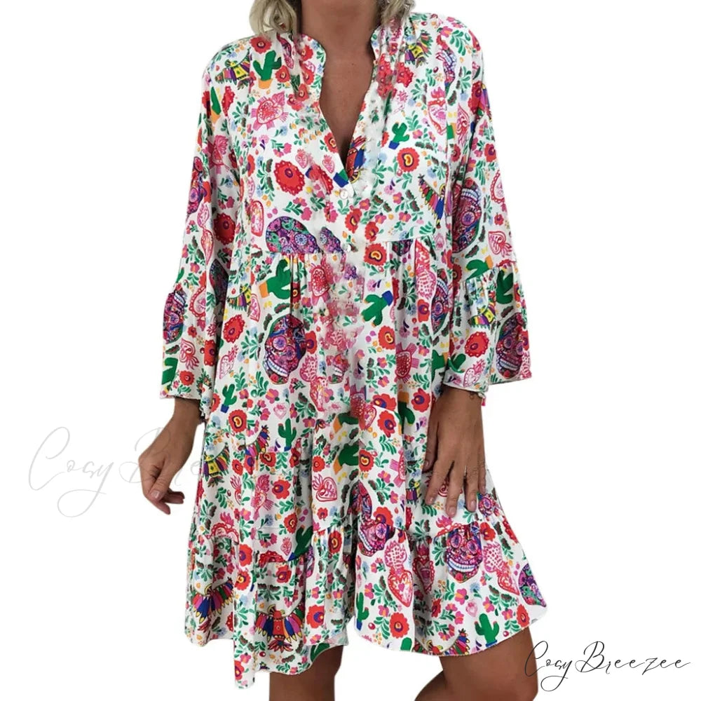Summer Y2k Ladies Loose Bohemian Short Women’s Boho Dress MULTI / S