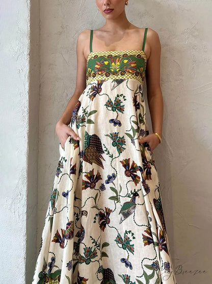 Sun Drenched Unique Print Graceful Smocked Back Pocketed Dress