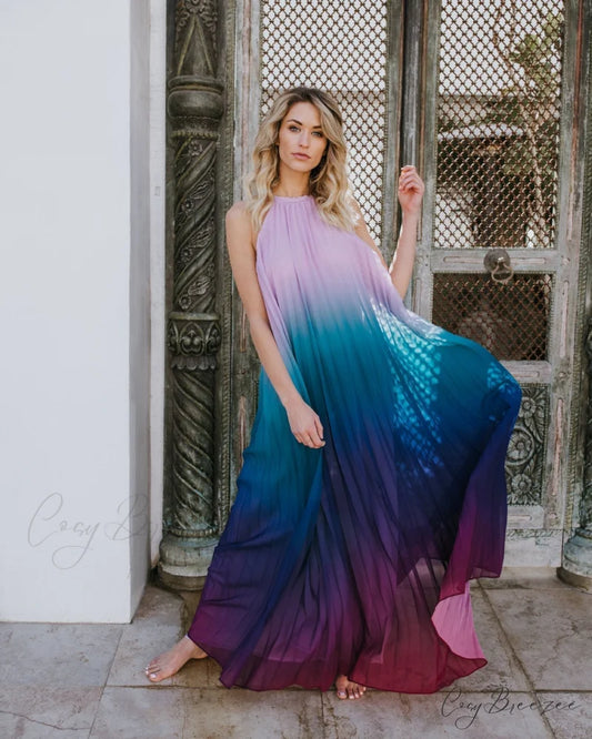 Sundress Maxi Streetwear Ombre Dress for Summer Casual Wear S / Blue