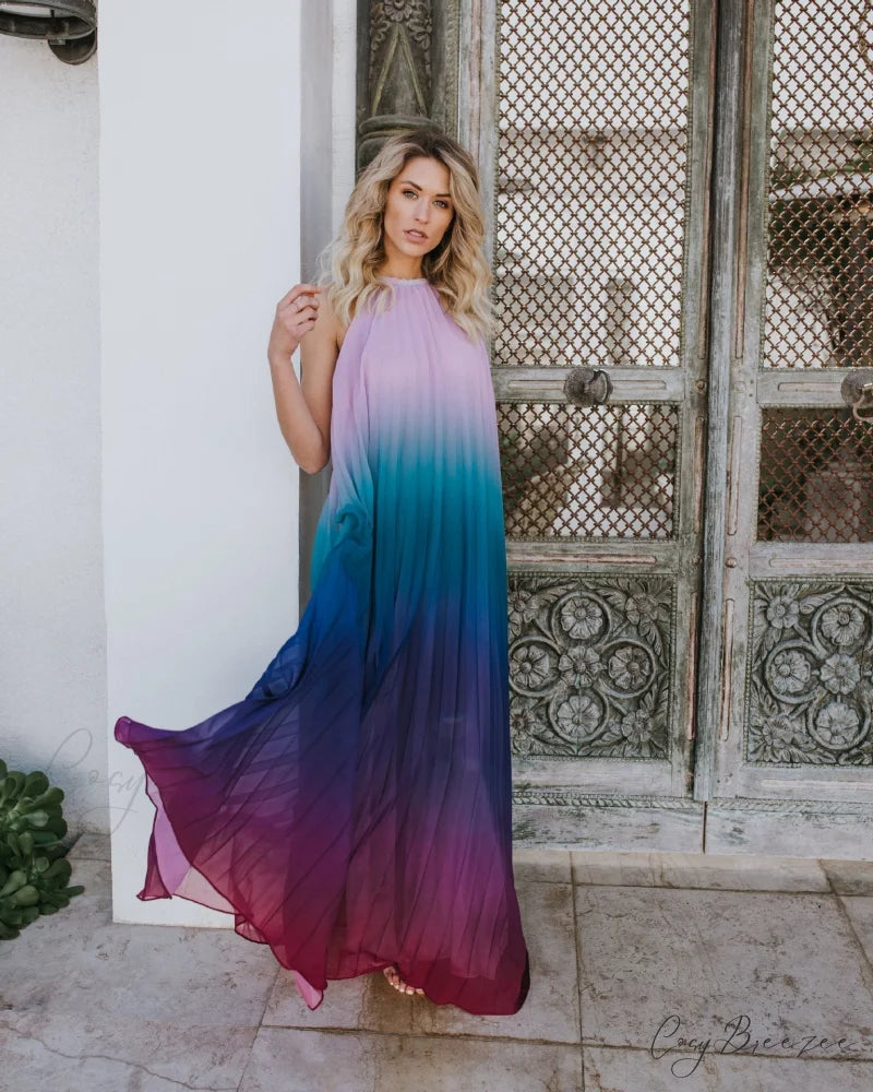 Sundress Maxi Streetwear Ombre Dress for Summer Casual Wear S / Pink