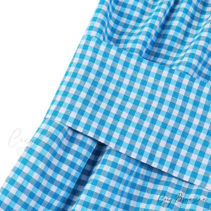 Sundress Plaid Blouse Women Vintage Spring Casual Pockets Patterned Belted Lapel Party Gown Button Dresses Arm Long