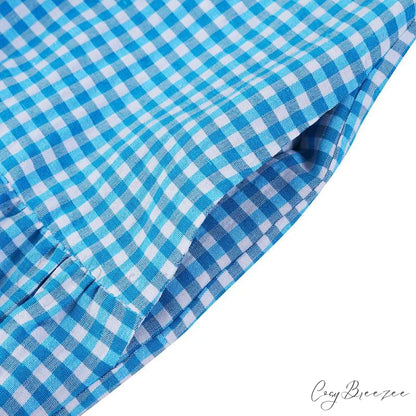 Sundress Plaid Blouse Women Vintage Spring Casual Pockets Patterned Belted Lapel Party Gown Button Dresses Arm Long