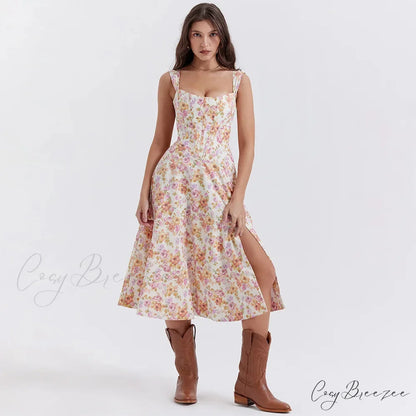 Suninheart Green Floral Holiday Dress ivory print / XS vacationdress-250223