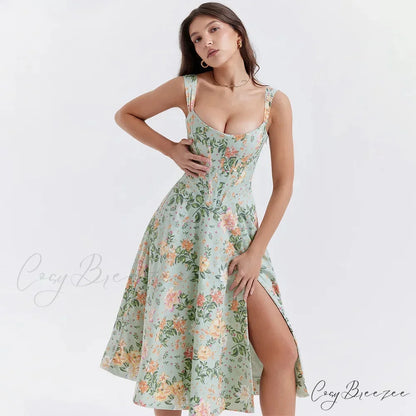 Suninheart Green Floral Holiday Dress green print / XS vacationdress-250223