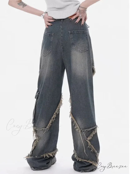 Super Beautiful Flower High Waist Summer Loose Wide Leg Vintage Unique Versatile Straight Women’s Jean